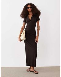 ASOS - Ribbed Short Sleeve Polo Midi Dress - Lyst