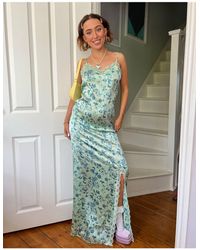 Daisy Street - X Chloe Davie 90s Printed Maxi Satin Dress With Lace Trim - Lyst