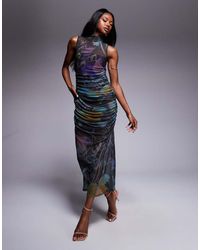 ASOS - Mesh Grown On Neck Ruched Drape Dress - Lyst