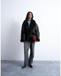 TOPSHOP - Shearling Oversized Car Coat - Lyst