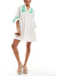 Accessorize - Accossorize Broderie Long Sleeve Tiered Beach Cover Up Mini Dress - Lyst