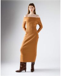 Glamorous - Off-Shoulder Ribbed Knit Maxi Dress - Lyst