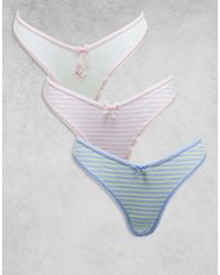 ASOS - Confezione Da 3 Perizomi Sgambati A Righe E Ricamati Con Finiture - Lyst