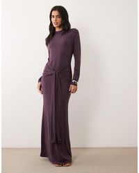Vila - High Neck Long Sleeve Maxi Dress With Waist Detail - Lyst