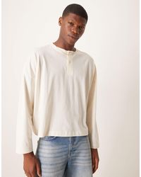 ASOS - Super Oversized Cropped Long Sleeve T-shirt With Henley Neck - Lyst