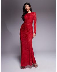AFRM - Lace Ruched Long Sleeve Maxi Dress With Inbuilt Body Suit - Lyst