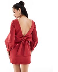 EVER NEW - Long Sleeve Bow Back Mini Dress - Lyst