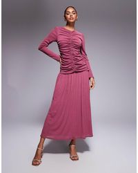 ASOS - Textu Ribbed Long Sleeve Ruched Front Maxi Dress - Lyst