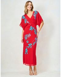 Hope & Ivy - The Inara Embroidered V-Neck Midi Dress With Tie Back - Lyst