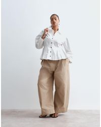ARRANGE - Curve Structured Collared Peplum Shirt With Contrast Buttons - Lyst