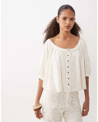 ASOS - Button Through Blouson Sleeve Broderie Top - Lyst