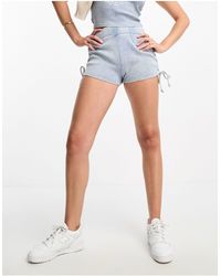 Miss Selfridge - Acid Wash Runner Shorts With Ruched Side Detail - Lyst