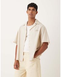 ASOS - Camicia Oversize A Righe Color Sabbia E Bianco Con Rever E Ricamo - Lyst