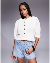 ASOS - Crew Neck Cardigan With Puff Sleeve - Lyst
