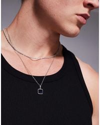 ASOS - 2 Pack Waterproof Stainless Steel Necklace With Black Square Pendant - Lyst