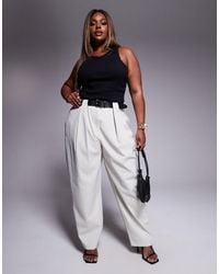 ASOS - Curve Tailored Textured Barrel Leg Trousers With Belt - Lyst