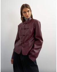 TOPSHOP - Faux Leather frogging Fastening Blazer - Lyst