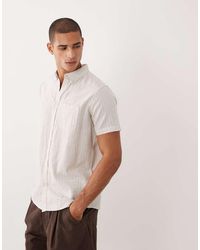 Threadbare - Camicia A Maniche Corte Bianca E Color Pietra A Righe - Lyst