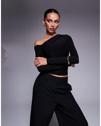 Kaiia - Exclusive Double Layered Slinky Off Shoulder Long Sleeve Top - Lyst