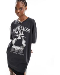 ONLY - T-shirt oversize à imprimé fearless soul - délavé - Lyst