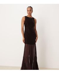 ASOS - Asos Design Tall Drop Waist Velvet Maxi Dress With Sheer Godet Skirt - Lyst