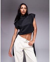 ASOS - High Neck Crop Top With Tab Side Ties - Lyst