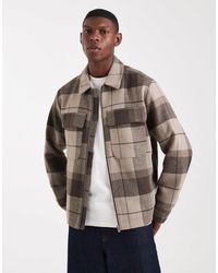 Jack & Jones - Blouson harrington en laine à carreaux - marron - Lyst