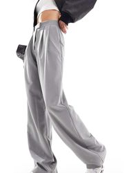 ASOS - Pantalones De Sastre Grises De Pernera Ancha Con Pinzas De Asos Design Tall - Lyst