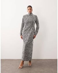 ARRANGE - Curve Textural Sequin High Neck Long Sleeve Maxi Dress - Lyst