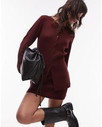 TOPSHOP - Gilet d'ensemble long en maille compacte - bordeaux - Lyst