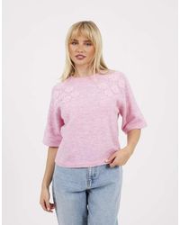 Brave Soul - Short Sleeve Jumper With Floral Embroidery - Lyst