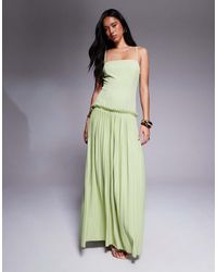 ASOS - Geplooide Maxi Jurk Met Vierkante Hals En Verlaagde Taille - Lyst
