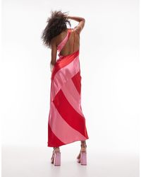 TOPSHOP - One Shoulder Stripe Satin Midi Dress - Lyst