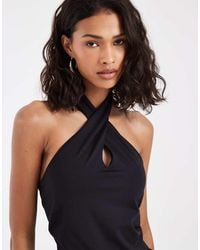 Pieces - Halter Neck Twist Front Slinky Top - Lyst