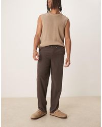 Mango - Pantalones Marrón Con Lazada En La Cintura De Tejido Efecto Lino De - Lyst