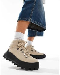 ASOS - Scarponcini Da Trekking Stringati Color Pietra Con Suola Spessa - Lyst