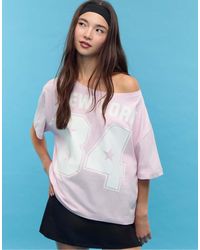 Stradivarius - T-Shirt Pastello Con Stampa E Scollo A Barchetta - Lyst