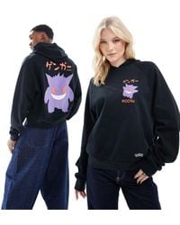 ASOS - Felpa Con Cappuccio Squadrata Comoda Nera Con Stampe Gengar Pokémon - Lyst