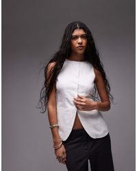 TOPSHOP - Linen Mix Longline Fitted Vest With Pockets - Lyst