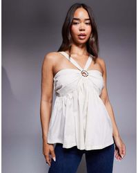 River Island - Top Color Piedra Con Cuello Halter De Popelina De -Neutro - Lyst