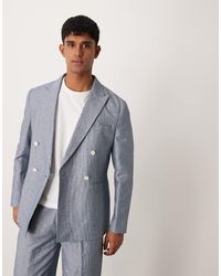 ASOS - Linen Double Breasted Regular Suit Jacket With Stripes - Lyst