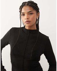 Monki - Long Sleeve Mesh Rhinestone Top - Lyst