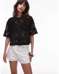 Mango - Crochet Short Sleeve Shirt - Lyst
