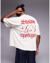 ASOS - Camiseta Gofre De Corte Cuadrado Extragrande Con Hombros Caídos Y Estampado Gráfico De Texto De -Neutro - Lyst