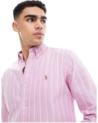 Polo Ralph Lauren - Camisa oxford rosa a rayas azules con logo - Lyst