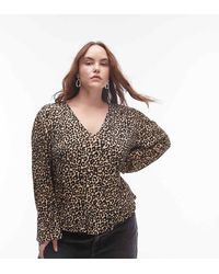 Mango - Top Con Estampado De Leopardo Y Lazada En El Cuello De Curve-Marrón - Lyst
