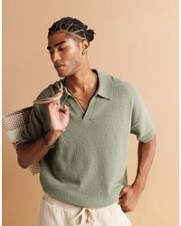 ASOS - Oversized Gebreide Polo Met Textuur En Inkeping Aan De Hals - Lyst