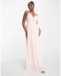 TFNC London - Bridesmaid Wrap Front Chiffon Maxi Dress With Embellished Shoulder Detail - Lyst