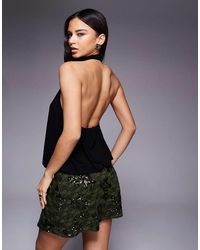 ASOS - Sequin Lace Halter Mini Dress Draped Bodice - Lyst