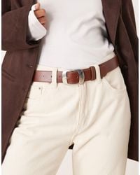 Mango - Faux Leather Belt With Silver Oval Buckle - Lyst